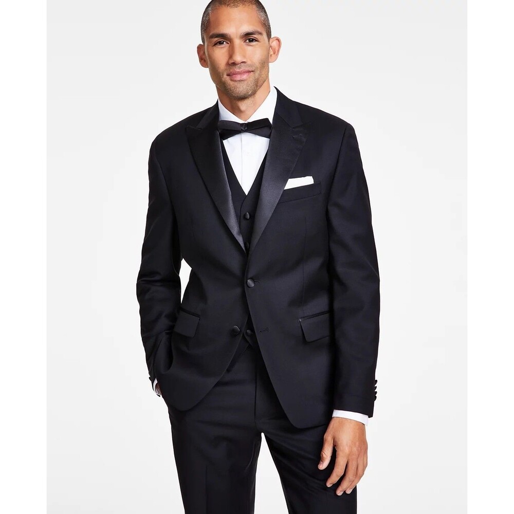 $480 NEW MICHAEL KORS MENS 48R SOLID BLACK CLASSIC FIT WOOL TUXEDO SUIT JACKET